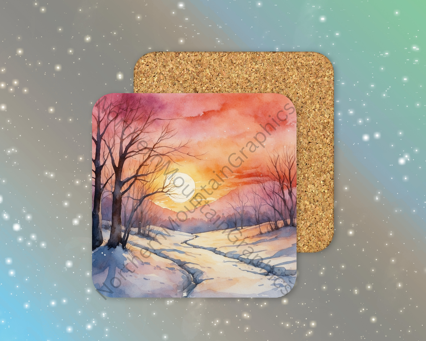 Winter Sunset Glow Winter Square Coaster