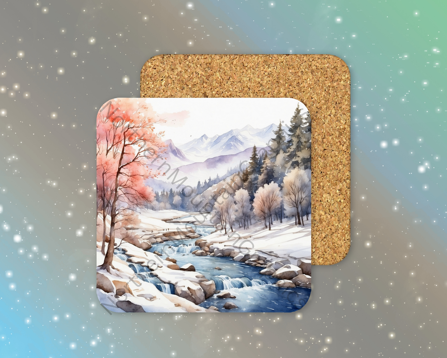 Alpine Winter River Winter Square Coaster
