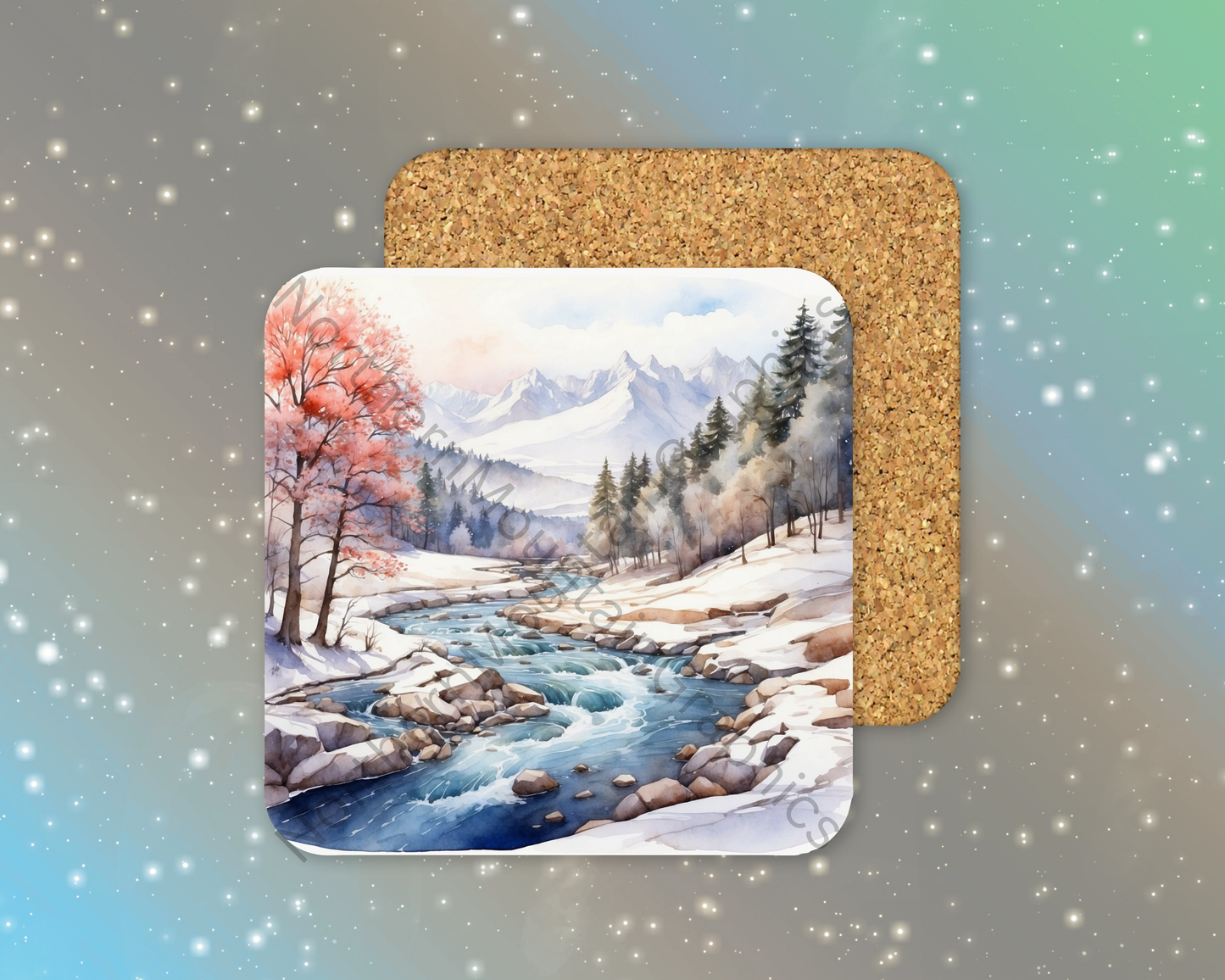 Mountain Stream in Winter Winter Square Coaster
