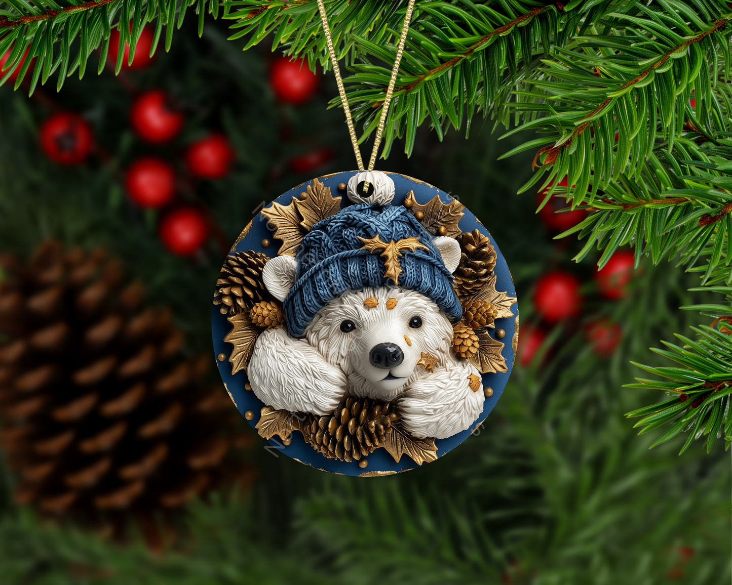 Cozy Cub in Blue Winter Cap Christmas Ornament