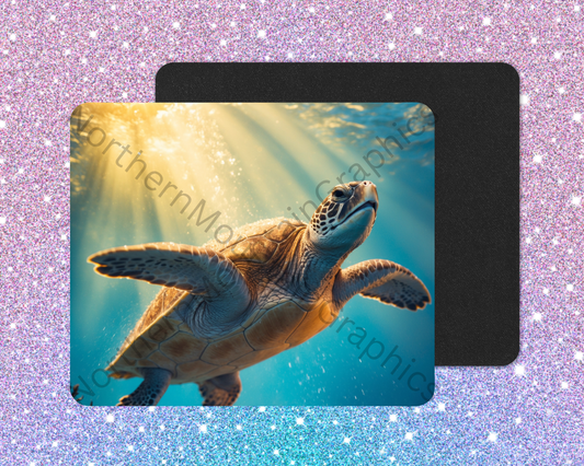 Golden Light Sea Turtle Swimmer Mouse Pad