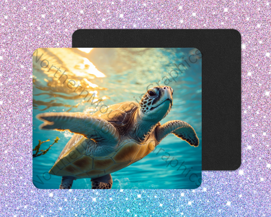 Sunlit Blue Sea Turtle  Drifter Mouse Pad