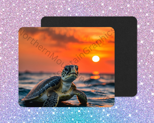 Crimson Sunset Sea Turtle Mouse Pad
