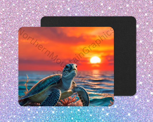 Sunset Coral Sea Turtle Journey Mouse Pad