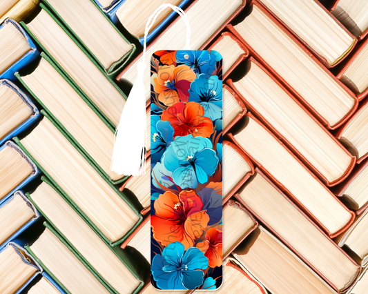 Blue & Orange Hibiscus Harmony Bookmark