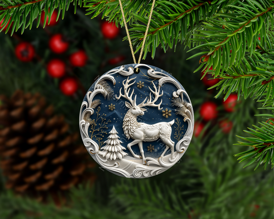 Majestic Winter Reindeer Christmas Ornament