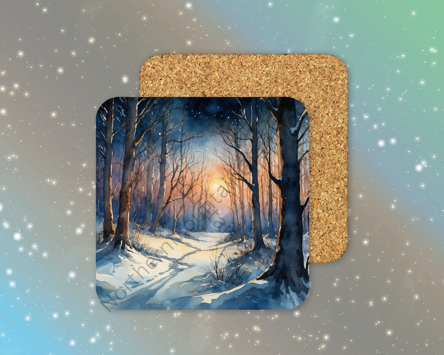 Moonlit Snowy Forest Winter Square Coaster