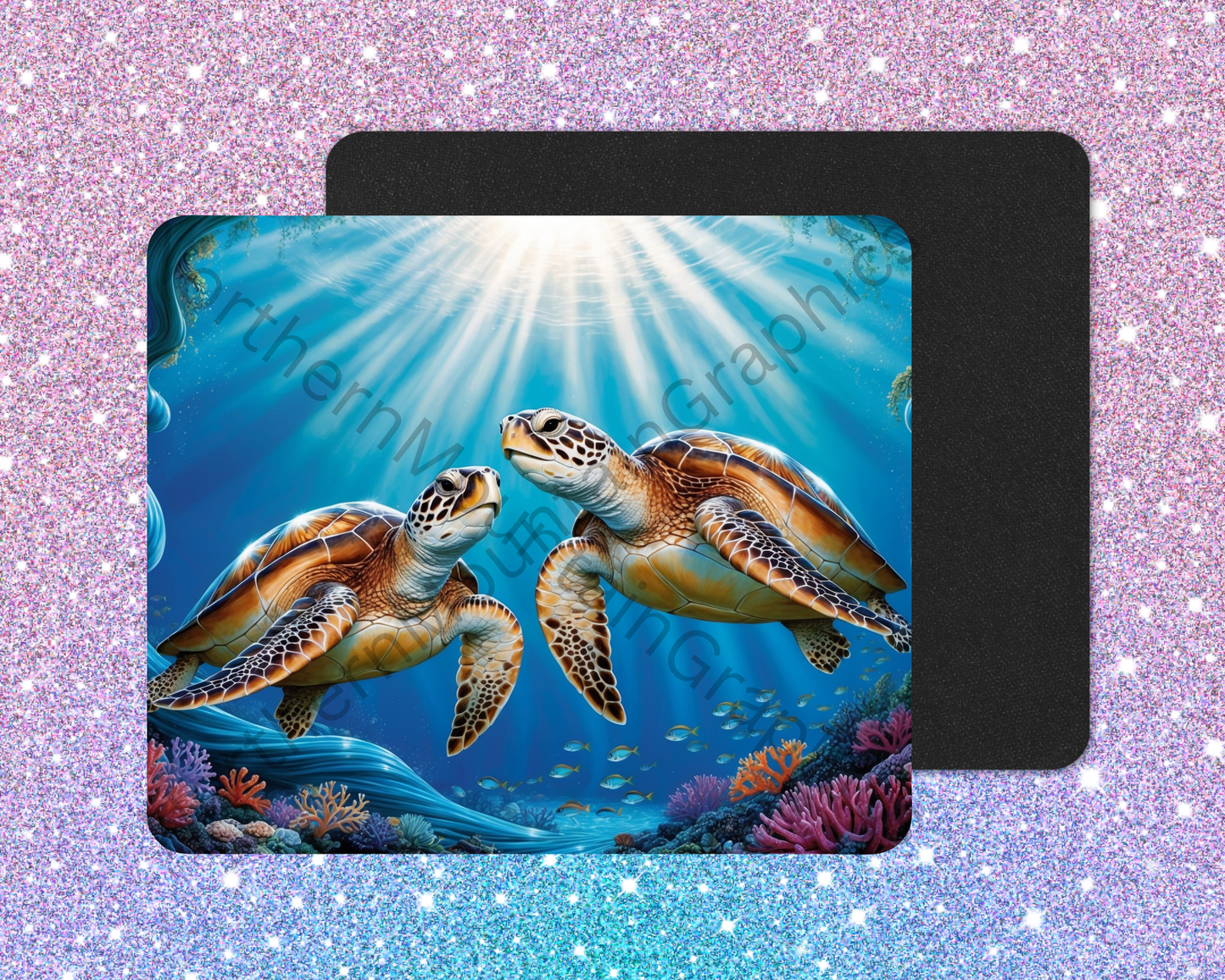 Sunlit Twin Sea Turtle  Swimmers Mouse Pad