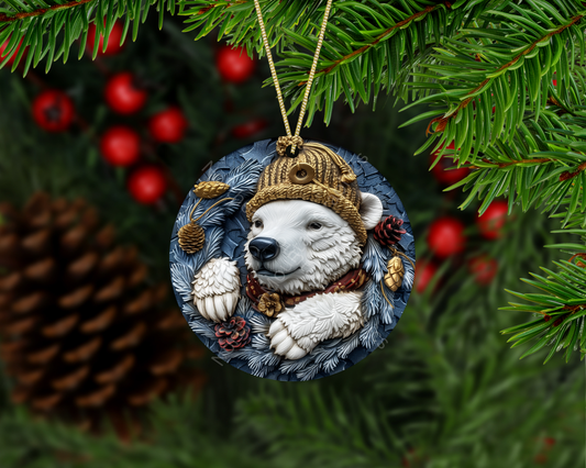 Polar Cub in Golden Winter Gear Christmas Ornament