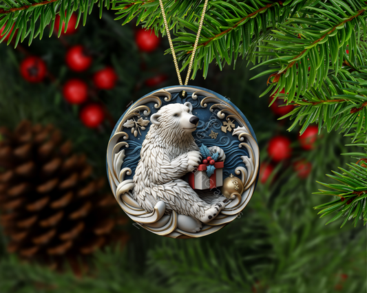 Polar Bear With Gift Christmas Christmas Ornament