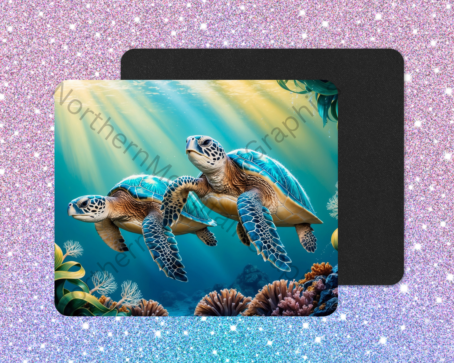Emerald Ocean Sea Turtle Pair Mouse Pad