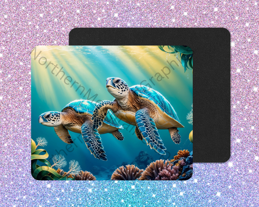 Emerald Ocean Sea Turtle Pair Mouse Pad
