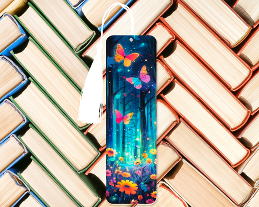 Colorful Butterflies in Forest Bookmark