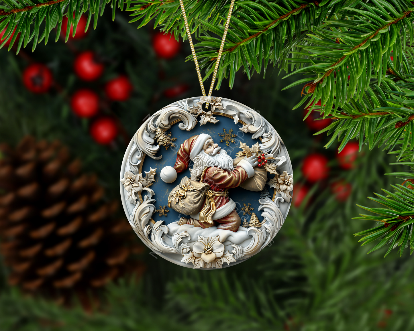 Classic Santa With Gift Bag Christmas Ornament