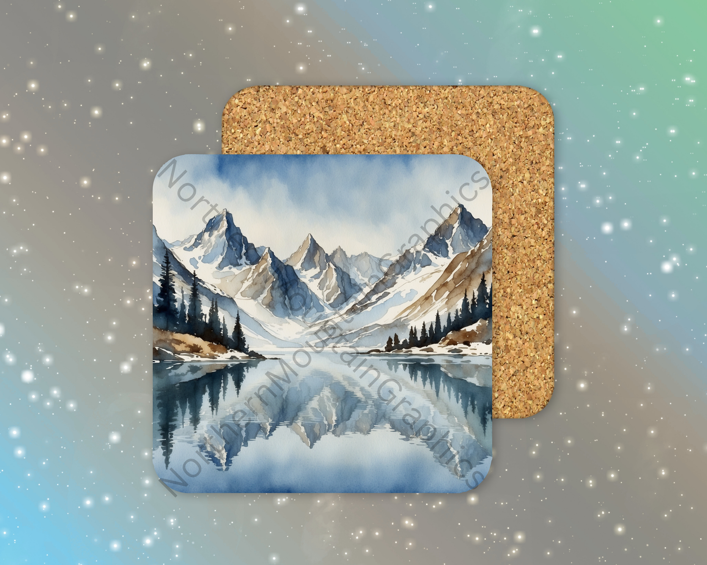 Alpine Peaks Reflected in Water Winter Square Coaster