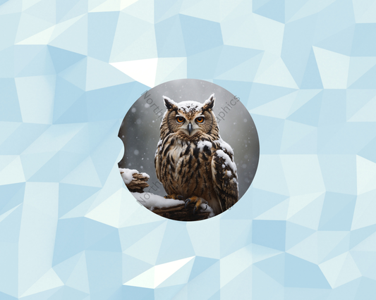 Snowfall Forest Owl Car Coaster
