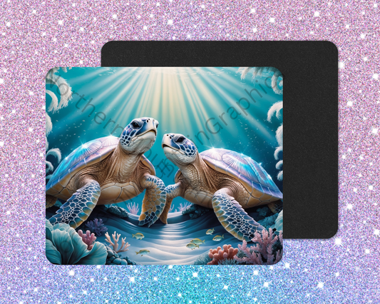 Shimmering Ocean Sea Turtle Companions Mouse Pad