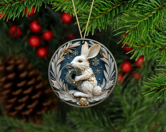 Winter Bunny With Wreath Christmas Ornament