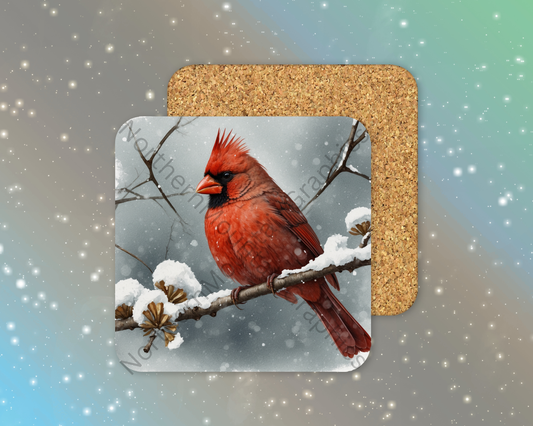 Red Cardinal in Snow Winter Square Coaster