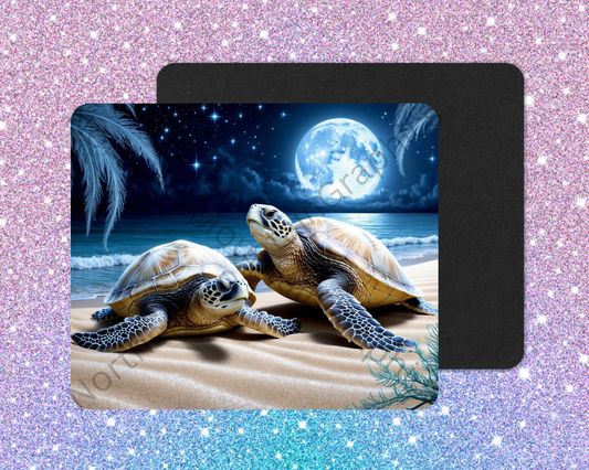 Moonlit Beach Sea Turtle Travelers Mouse Pad