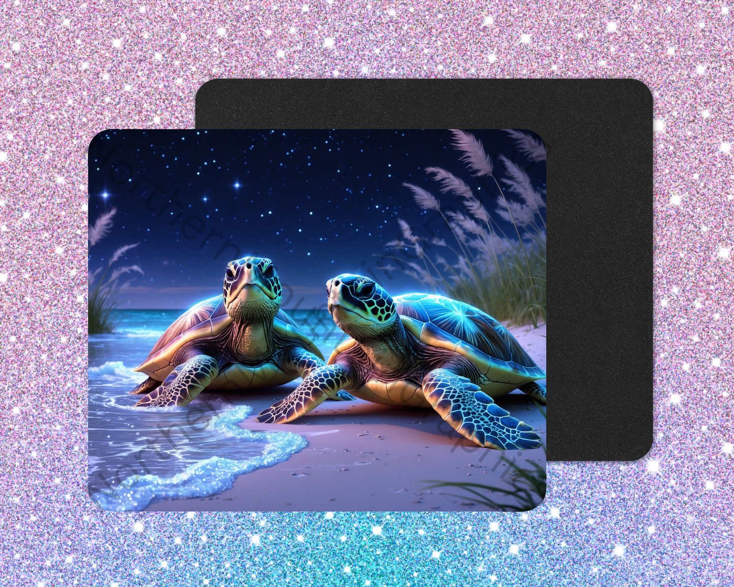 Nighttime Coastal Sea Turtle Pair Mouse Pad