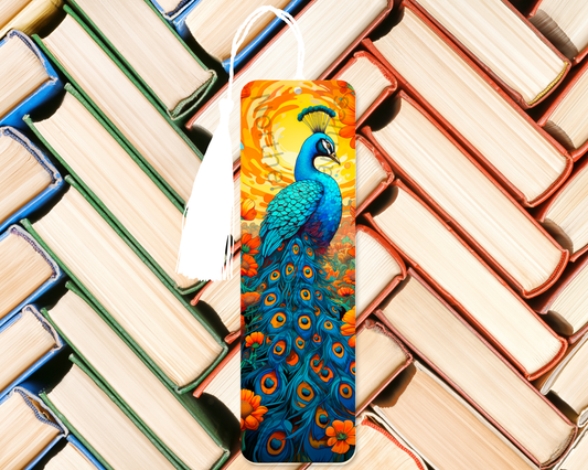 Vibrant Peacock in Bloom Bookmark