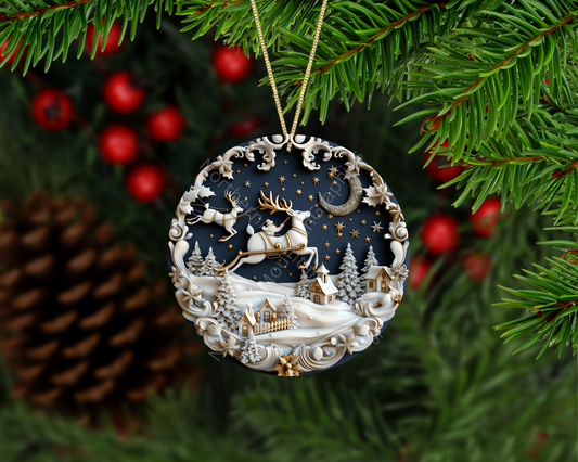 Santa’s Sleigh Night Flight Christmas Ornament