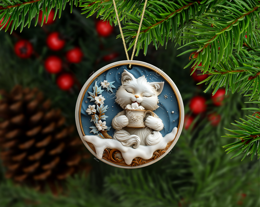Cozy Winter Cocoa Kitty Christmas Ornament