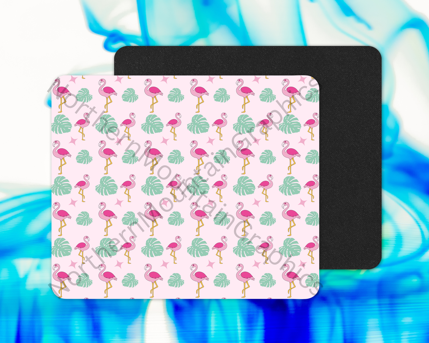 Mint Stripe Flamingos Mouse Pad