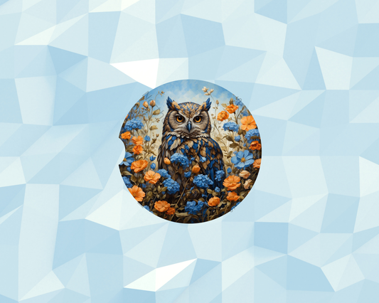 Blue Blossom Owl Car Coaster