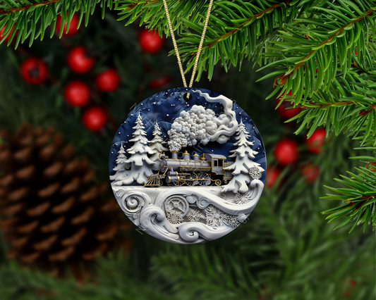 Snowy Steam Train Christmas Ornament