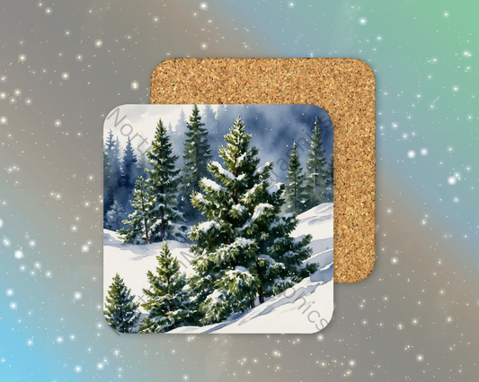 Alpine Pines in Winter Winter Square Coaster