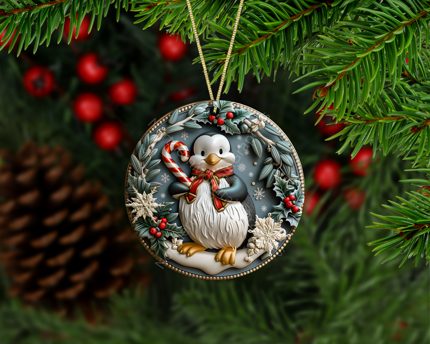 Penguin with Candy Cane Christmas Ornament