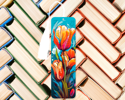 Vibrant Orange Tulip Blossoms Bookmark