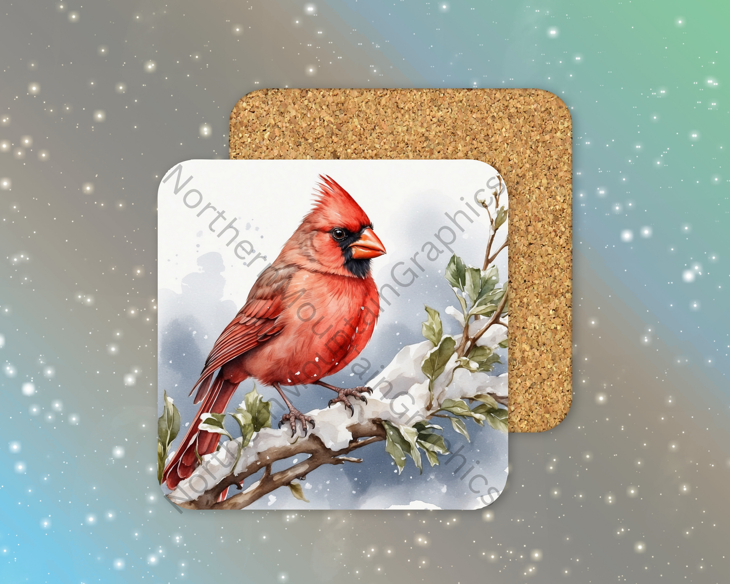 Red Cardinal on Frosted Limb Winter Square Coaster