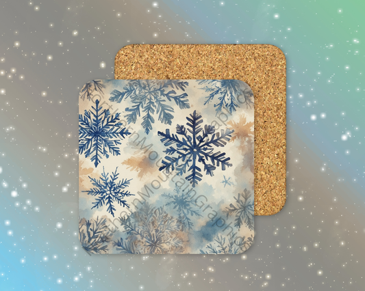 Blue Watercolor Snowflakes Winter Square Coaster