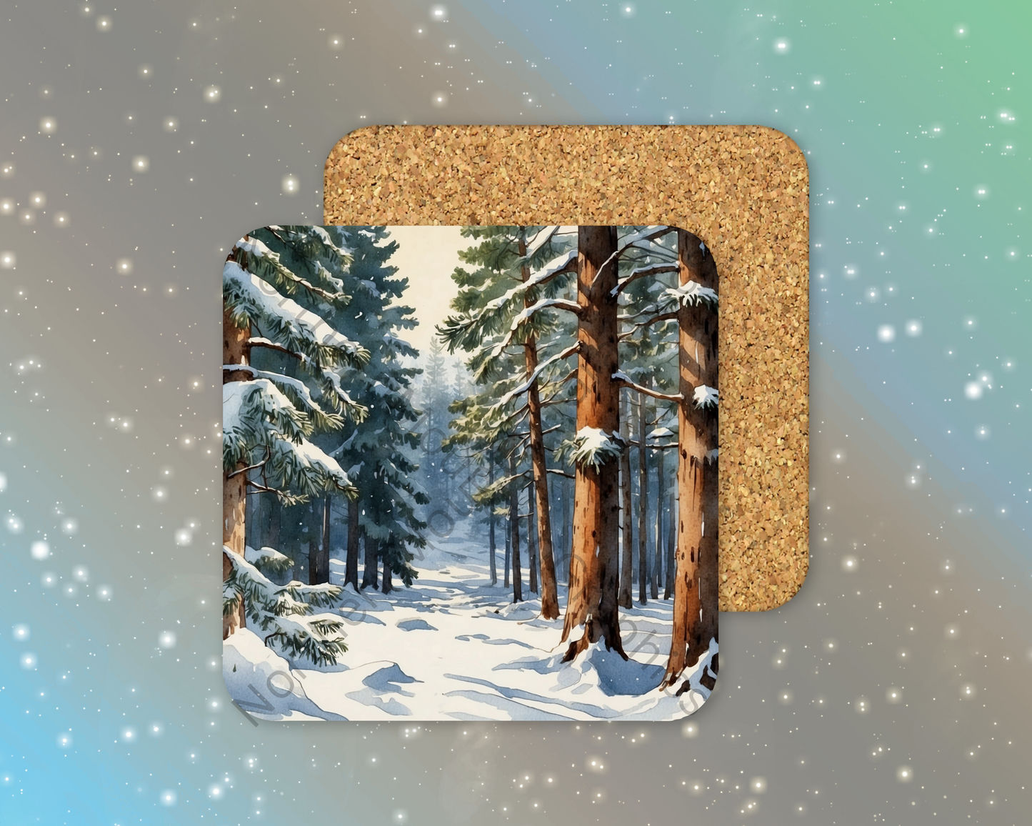 Winter Pine Pathway Winter Square Coaster
