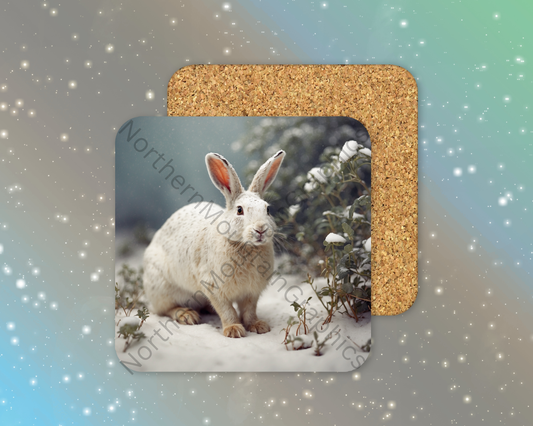 Snow Bunny in Winter Garden Winter Square Coaster