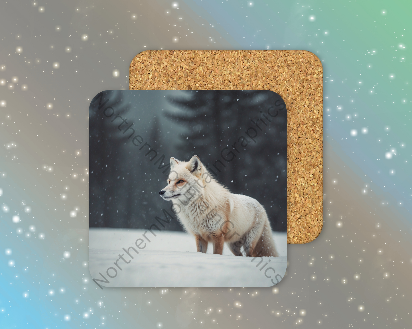 Arctic Fox in Snow Winter Square Coaster