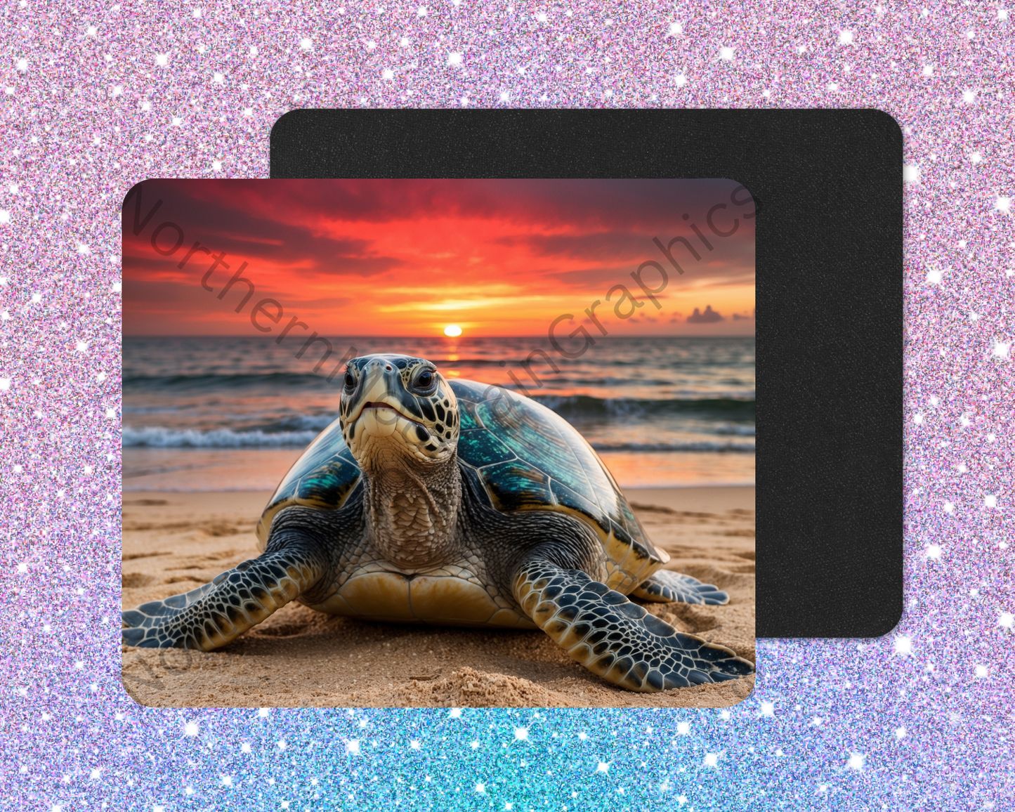 Crimson Horizon Sea Turtle Mouse Pad