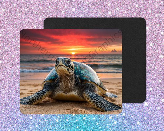 Crimson Horizon Sea Turtle Mouse Pad