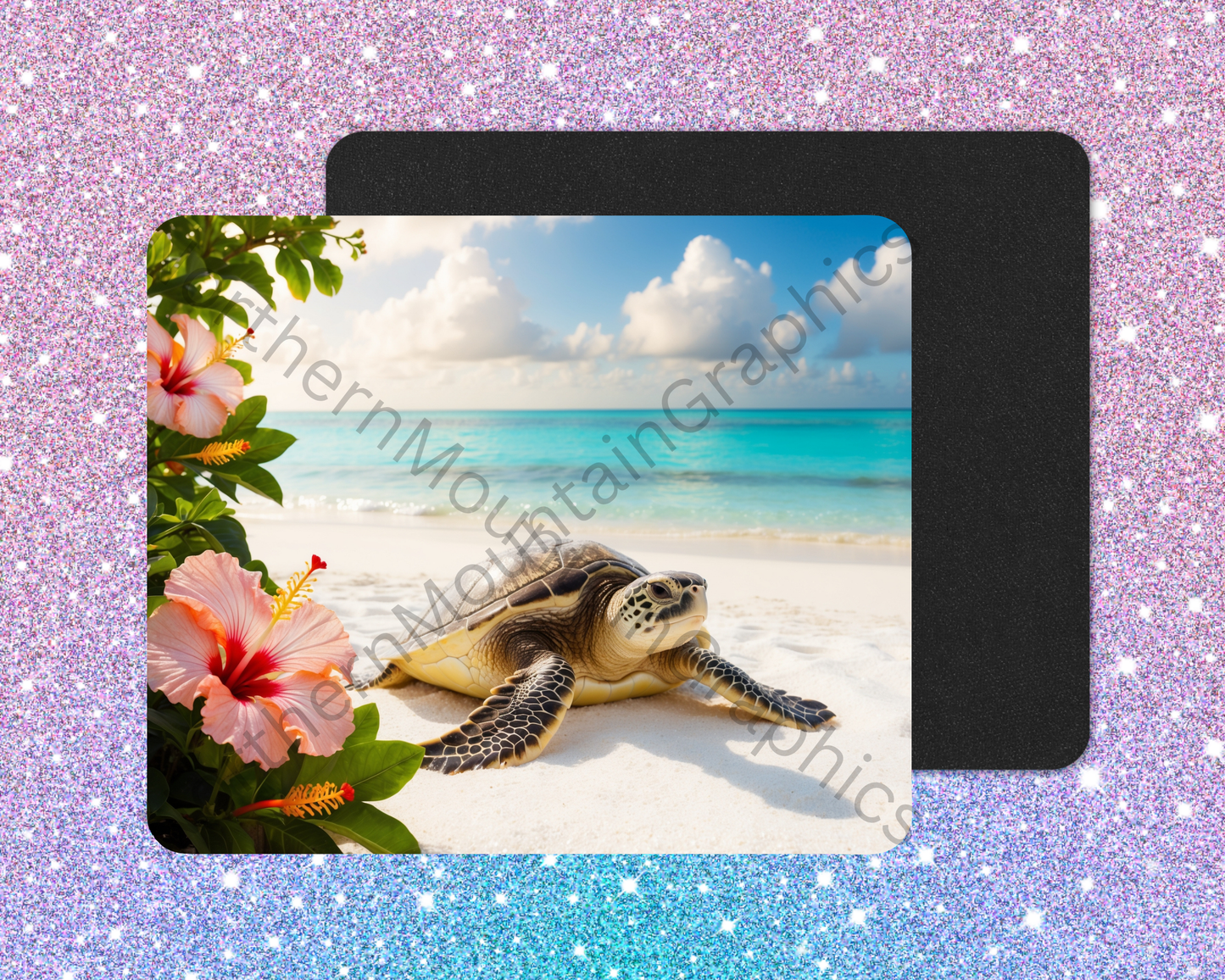 Seaside Blossom Sea Turtle Mouse Pad