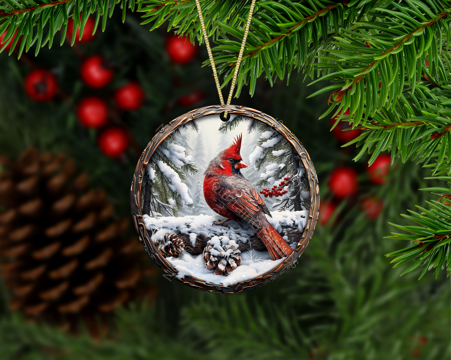 Cardinal of the Winter Forest Christmas Ornament