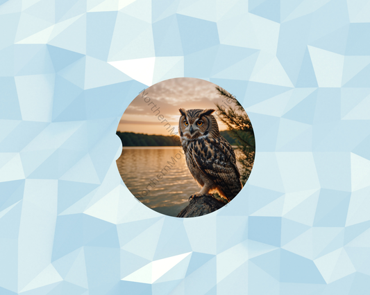 Sunset Lakeside Owl Car Coaster