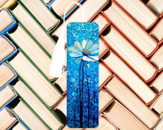 Blue Mosaic Flower Bookmark