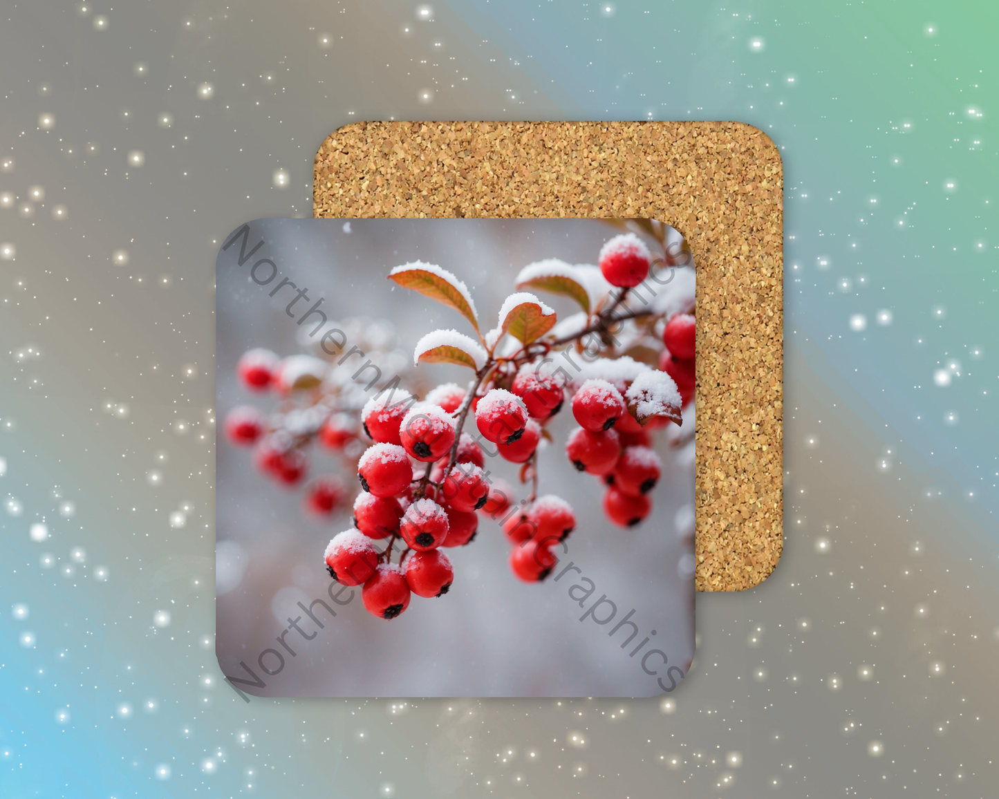 Red Winter Berries in Snow Winter Square Coaster