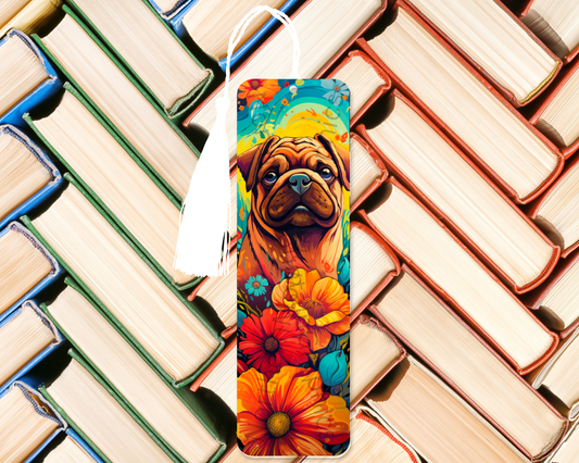 Colorful Dog With Flowers Bookmark