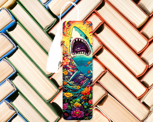 Colorful Shark Among Flowers Bookmark