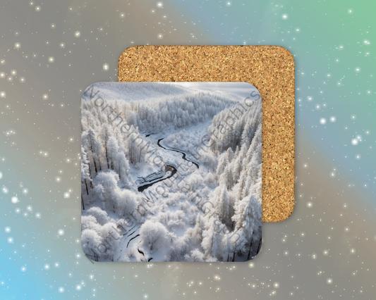 Frozen Forest River From Above Winter Square Coaster