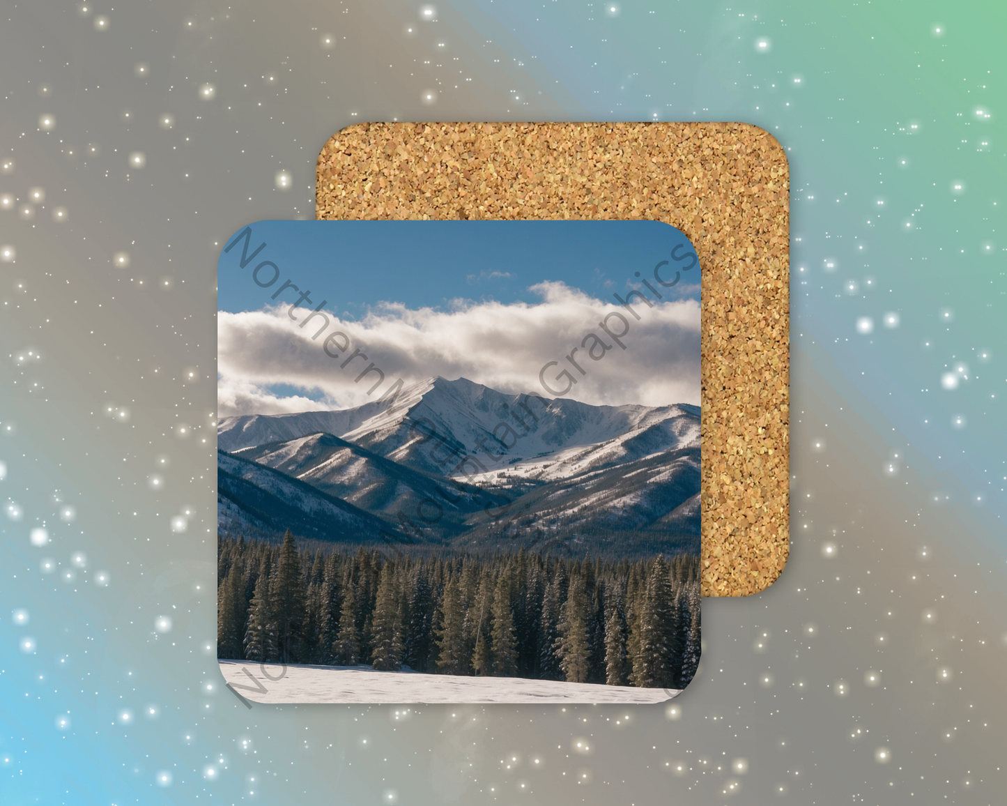 Winter Mountains & Pine Forest Winter Square Coaster